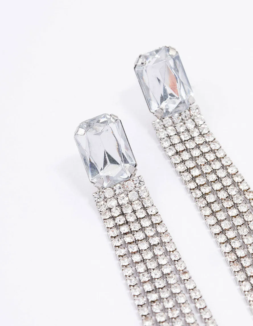 Rhodium Diamante Cup Chain Drop Earrings