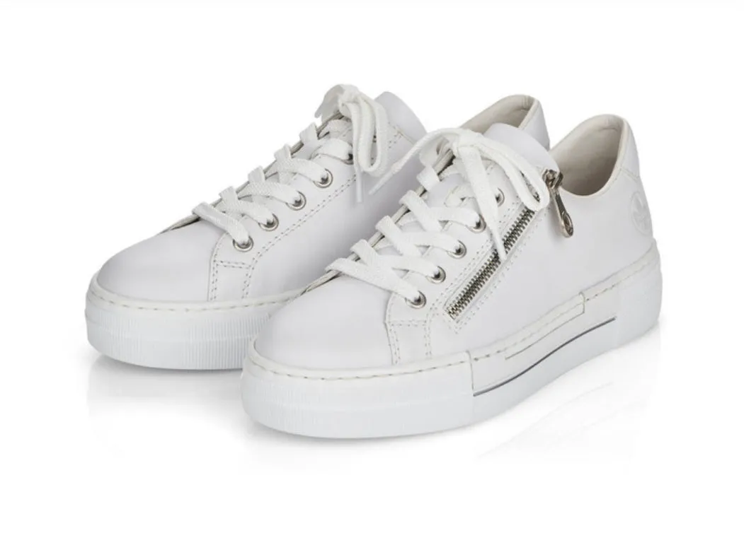 Rieker N4921-81 White Leather Flatform Trainers