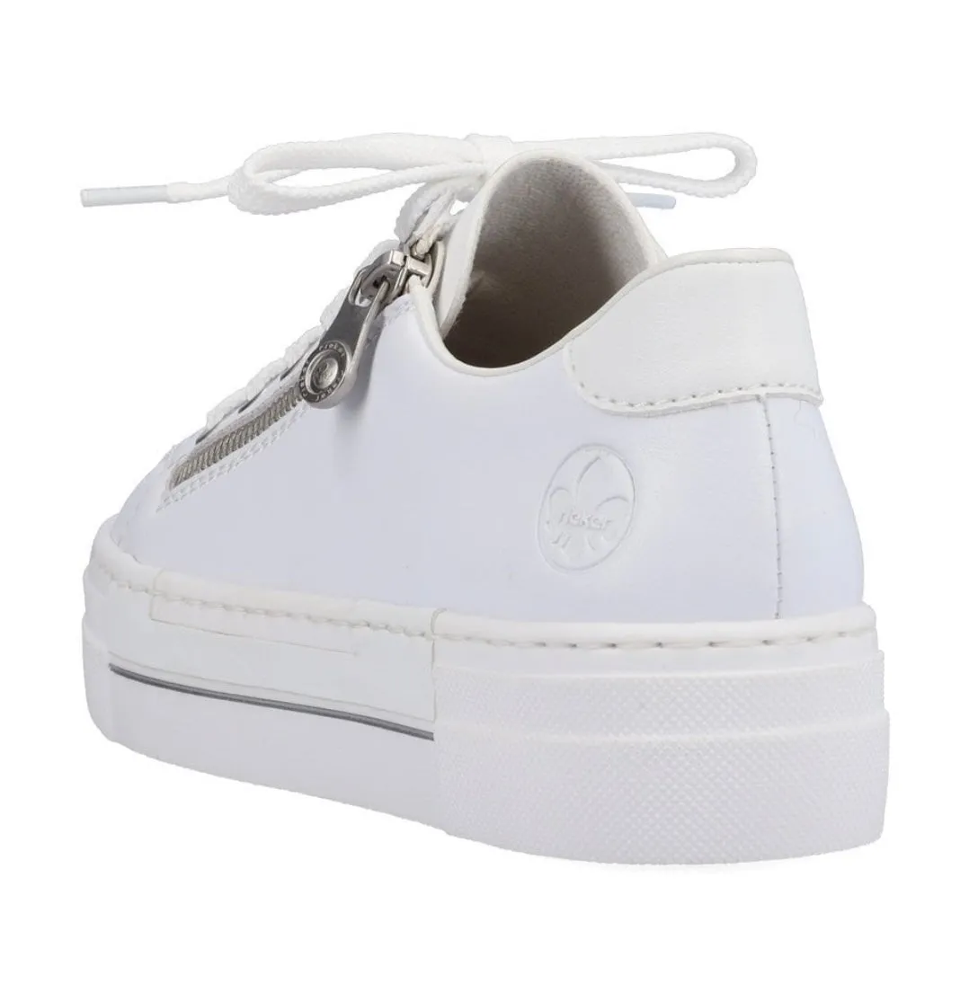 Rieker N4921-81 White Leather Flatform Trainers