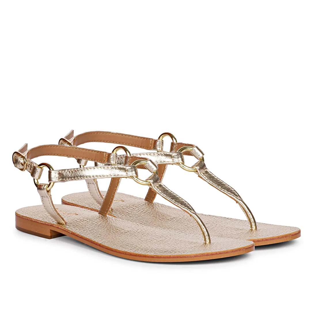 Saint Coretta Golden O-Ring Platin Leather Sandals