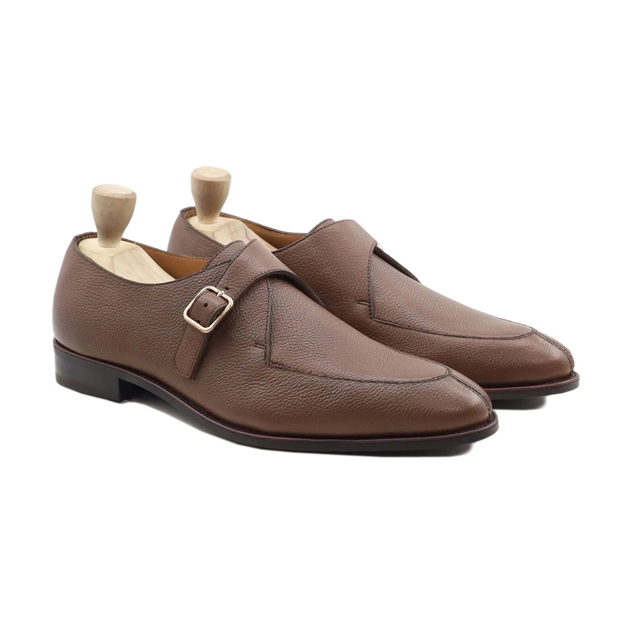 Selfoss - Men's Brown Pebble Grain Leather Single Monkstrap