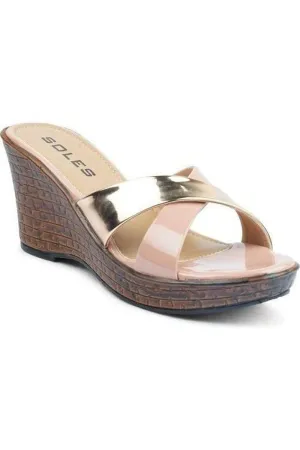 SOLES Pink Rose Gold Wedges - Feminine & Chic Footwear