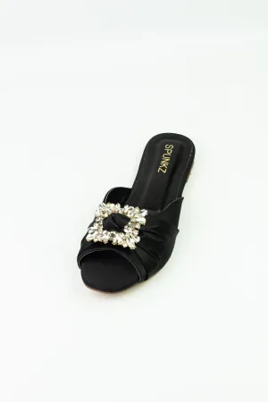 Spunkz Satin Rhinestone Decor Knot Detail Single Band Flat Sandals