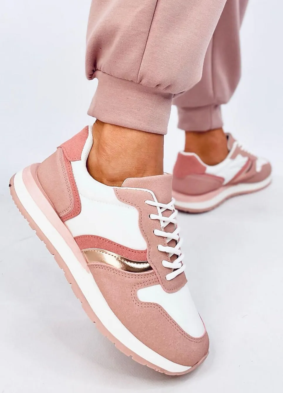 TEEK - Pink White Gold Laced Sneakers