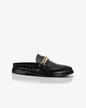 Tuesday Chain Slide Black Croc/Gold