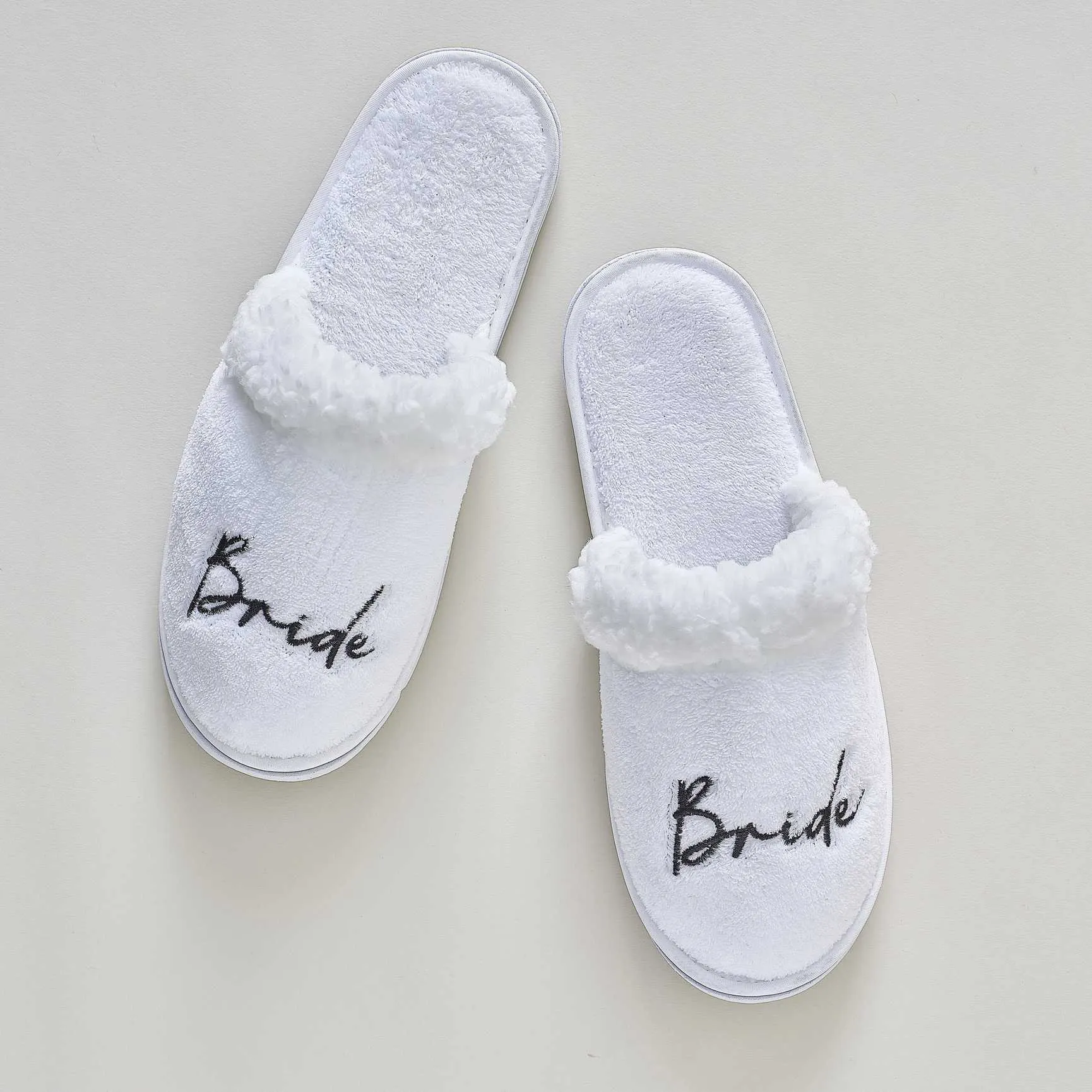 White Fluffy Bride Slippers