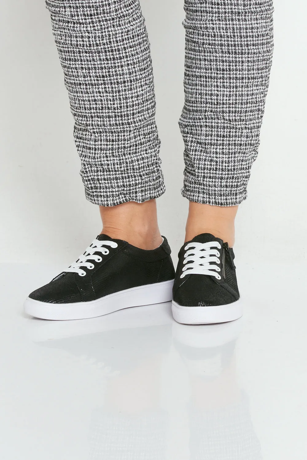 Zoe Leather Sneakers - Black Snake